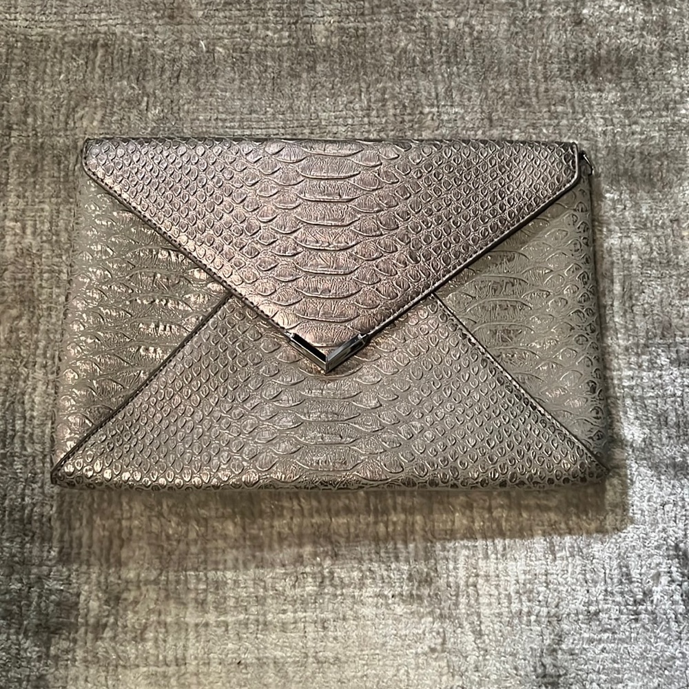 Stella & Dot metallic faux croc clutch